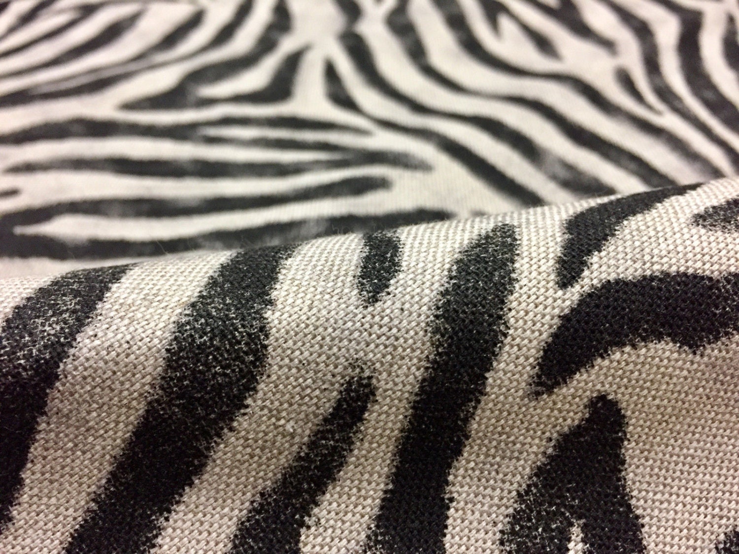 Zebra Black Stripes Print Designer Linen Look Cotton Fabric Furnishin…
