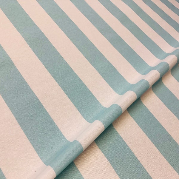 Sky Blue & White Striped Fabric - Sofia Stripes Curtain Tablecloth Upholstery Material - 55"/140cm Wide Canvas