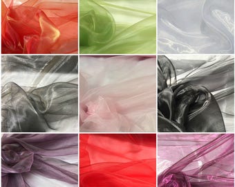 Organza Plain Fabric Sheer Shimmer Mixed Colours Voile Tulle Curtains Wedding - 295cm Extra Wide - Sold By Meter - Mix Of Colors