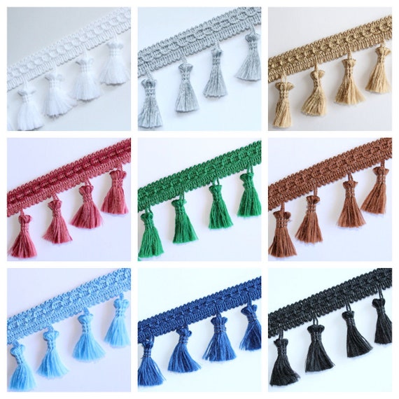 Fringe Tassel Trim Garland, Bobble Ribbon, Tape with Tassels for curtains  fabric craft - 16 colours - any length - Lush Fabric