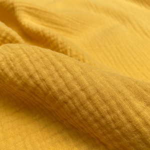 Double Gauze MUSLIN 100% Cotton Fabric Curtains Fine Cheese Baby Cloth Linen Look Event Wedding Textile - 55&quot;/140cm Wide - Mustard