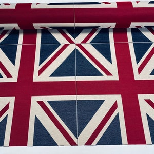 LARGE Union Jack Flag Retro Lino Look Pesante Jacquard Gobelin Tappezzeria Borsa in Cotone Cuscino Pannello Tessuto UK Banner 70 x 70 cm
