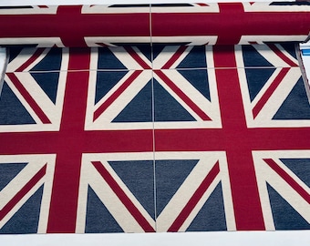 LARGE Union Jack Flag Retro Linen Look Heavy Jacquard Gobelin Upholstery Cotton Bag Cushion Panel Fabric UK Banner 70x70cm or 27''x27''