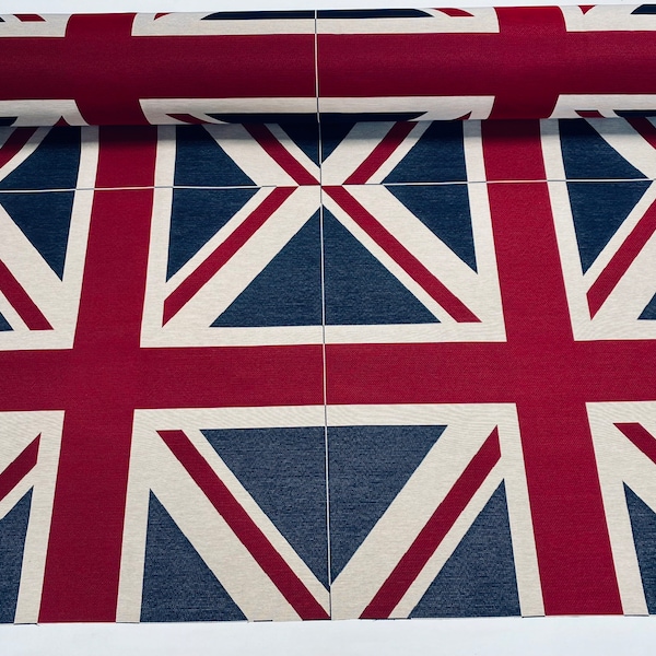 LARGE Union Jack Flag Retro Linen Look Heavy Jacquard Gobelin Upholstery Cotton Bag Cushion Panel Fabric UK Banner 70x70cm or 27''x27''