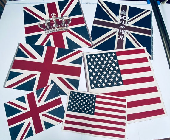 SMALL Union Jack Flag Retro Linen Look Heavy Jacquard Gobelin Upholstery  Cotton Bag Cushion Panel Fabric UK Banner -50cm x 35cm - Lush Fabric