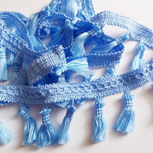 Fringe Tassel Trim Ghirlanda, Bobble Ribbon, Nastro con nappe per tende in tessuto artigianale - qualsiasi lunghezza - CIELO BLU