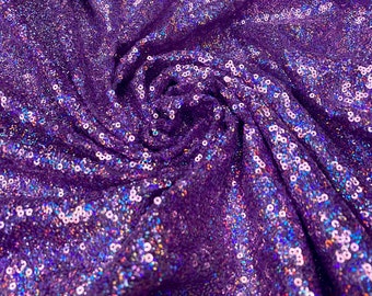 3mm Mini Sequins Fabric Material - 1 way stretch - 120cm or 47'' wide - Sparkling Paillettes - Iridescent Lilac