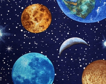 Cortinas, tapicería, ropa de cama, tela, planetas, galaxia, espacio, estrellas, decoración del hogar, tela de algodón - 55"/140 cm de ancho