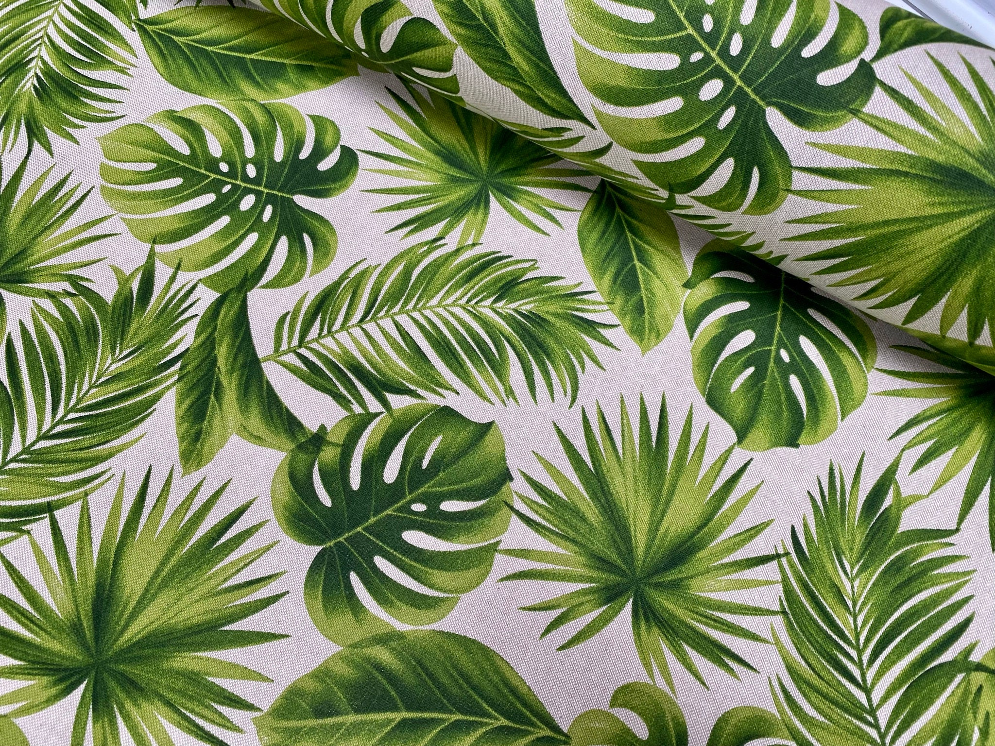 Wide Leaves - Leaf Curtain Green Upholstery Palm Home Look 55 Tropical Linen for Fabric Material Etsy Canvas 140cm Decor