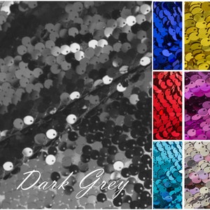 9mm Sequin Fabric material, 1 way stretch /130cm wide / SPARKLING Dark GREY SEQUINS