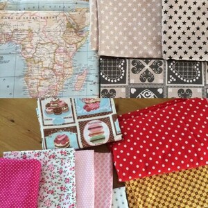 Paquete de chatarra de tela de 2 kg, restos textiles, extremos de perno de material, mezcla de tela (cath kidston, tesoros atemporales, etc.)