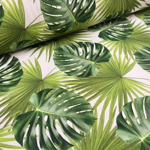 GREEN PALM LEAVES Cotton Fabric for Curtain Upholstery digital tropical leaf print- 140cm wide