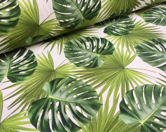 Tissu en coton GREEN PALM LEAVES pour rideaux d'ameublement, impression numérique de feuilles tropicales - 140 cm de large