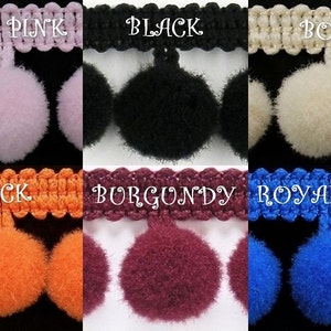 Passamaneria con Pompon - Frangia con Sfere - Misura Media 10mm - Migliore Qualità!! 23 Colori Disponibili #B (Venduta al Metro)