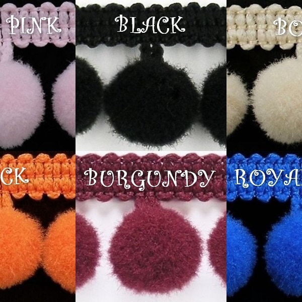 Pom pom bobble trim fringe pompom trimming - Medium SIZE 10mm - BEST QUALITY!! choose from 23 colours #B (sold by the metre)
