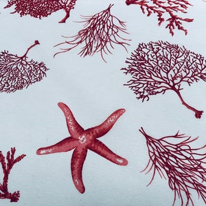 Red Starfish Nautical Teflon Coated Fabric Coral Reef Home Decor Upholstery Marine Material - 140cm or 55" Wide
