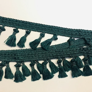 Fringe Tassel Trim Ghirlanda, Bobble Ribbon, Nastro con nappe per tende in tessuto artigianale - qualsiasi lunghezza - VERDE SCURO