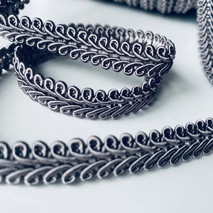 Rayon BRAID Cord Textile Gimp Scroll Chain Trim Home Decor Pillow Cushion Curtains Edge Trimming - 10mm Wide - ANY LENGTH - Dark Grey