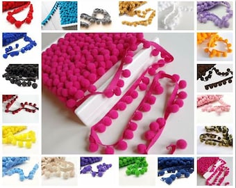 Taille XL 2 cm (0,8 po.) Bordure à pompons et franges à pompons - MEILLEURE QUALITÉ ! Choisissez parmi 20 couleurs #C (vendues au mètre)