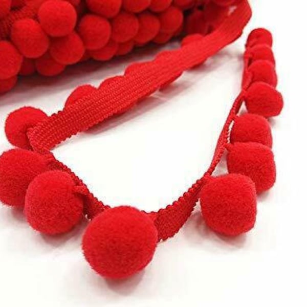 Hot Red XL Size 2cm (0.8") Pom Pom Bobble Trim Fringe Pompom Trimming - BEST QUALITY!! Choose From 21 Colours #C (sold by the metre)