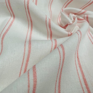 Silky Linen Blend Marine Stripe Fabric Light Striped Material Home Decor, Dressmaking - 57&quot; or 145cm wide - Pink & White