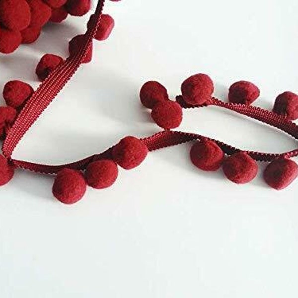 Burgundy XL Size 2cm (0.8") Pom Pom Bobble Trim Fringe Pompom Trimming - BEST QUALITY!! Choose From 21 Colours #C (sold by the metre)