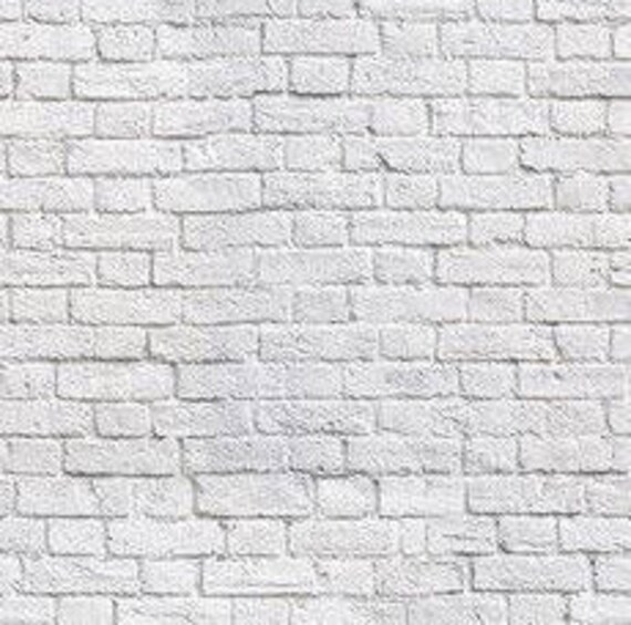 White Brick Wall Print Cotton Fabric For Curtains Upholstery Image 0