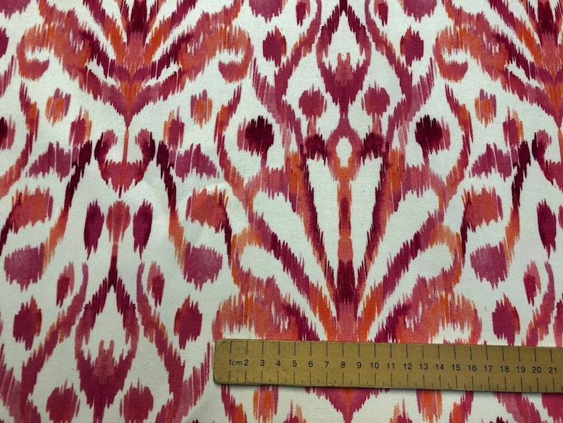 Roze Ikat Floral Fan Damask Flower Fabric Geometrisch Paisley Katoen Materiaal Gordijn Bekleding Home Decor 55/140cm breed afbeelding 3