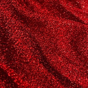 Sparkling Tinsel Lurex Fabric Stretch Metallic Glitter Lametta Shimmer Material 59&quot; or 150cm Wide - Red