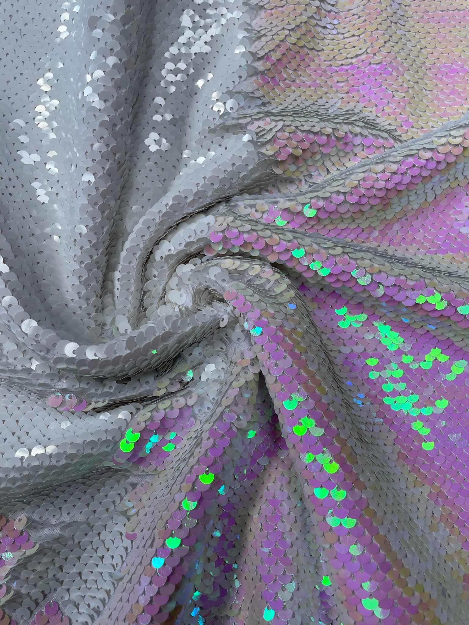 Reversible Sequin 5mm Reversible MERMAID Sequin Fabric Flip Two Tone Material Home Decor ...