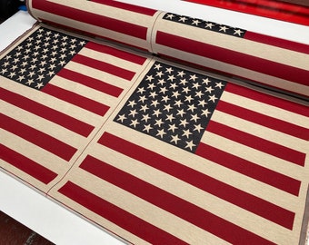 Large USA America Stars and Stripes Flag Retro Linen Look Heavy Jacquard Gobelin Upholstery Cotton Cushion Panel Fabric 70x70cm or 27''x27''