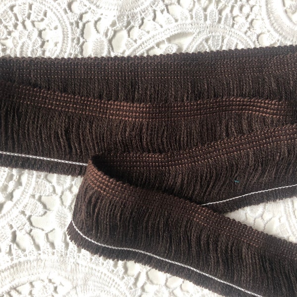 BROWN - Brush Fringe Tassels Textile Cut Pillow Trimming, Piping, Cushion Trim, Curtains, Home Decor - 40mm Wide - Any LENGTH