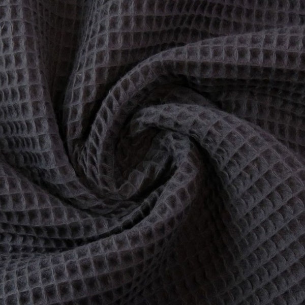 Cotton WAFFLE Pique Honeycomb Fabric Material - bathrobe, gown, towel, cushion -  150cm wide - Black