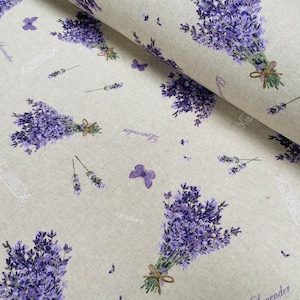 Lavanda Lilla Farfalla Effetto Lino Stampa Tessuto Floreale Tende, Decorazioni per la casa, Tappezzeria - 140 cm di Larghezza