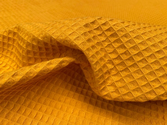 Cotton WAFFLE Pique Honeycombe Fabric Material - bathrobe, gown, towel, cushion -  150cm wide - Mustard Orange Ochre