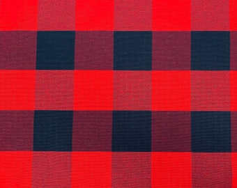 Dobby Buffalo BIG Checks Tartan Fabric Curtain Upholstery Cotton Material Plaid Scottish Royal Stewart Check 55" or 140cm Wide RED Canvas