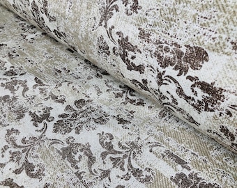 Antique Vintage Damask Print Fabric Baroque Material for Curtains Upholstery Dressmaking - 110'' (280cm) EXTRA wide - Brown & Cream