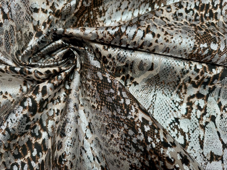 Sliver Snake Skin Pattern Metallic Snake Skin Print Python Leopard Animal Fabric Linen Look ...