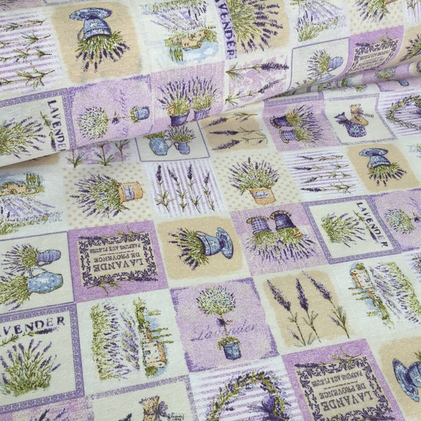 French Lavender Print Cotton Fabric Lilac Floral Curtains Upholstery - 140cm Wide