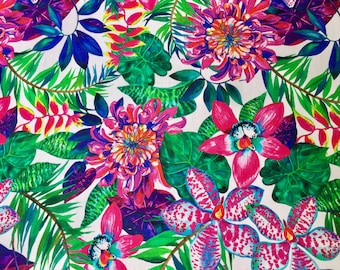 Tropical Flower Orchid Fabric Curtain Rembourrage Coton Matériel - tissu d’impression numérique - 140cm ou 55 » de large