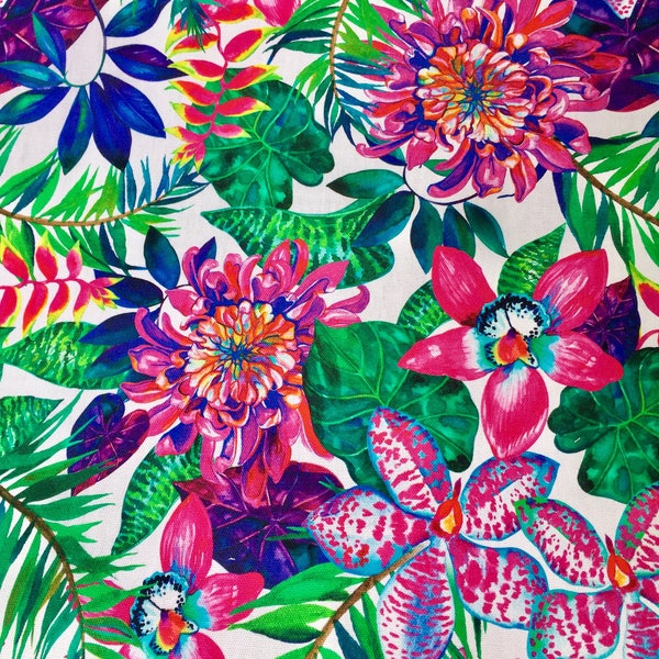 Tropical Flower Orchid Fabric Curtain Rembourrage Coton Matériel - tissu d’impression numérique - 140cm ou 55 » de large