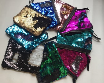 Flip Sequin Make Up Bag Reversible Mermaid Sequin Pouch Two Tone Sequins Clutch Bag Cosmetic Brush Holder