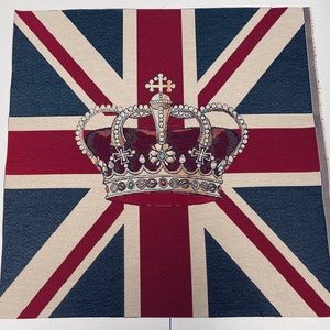 LARGE Union Jack Flag Retro Lino Look Pesante Jacquard Gobelin Tappezzeria Borsa in Cotone Cuscino Pannello Tessuto UK Banner 70 x 70 cm