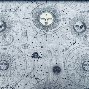 Zodiac Print Fabric Sky Stars Galaxy Space Astrology Horoscope Sun Moon Celestial Gordijnen Bekleding Jurk Materiaal 140cm breed - GRIJS