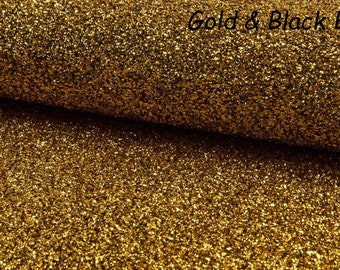 Sparkling Tinsel Lurex Fabric Stretch Metallic Glitter Lametta Shimmer Material 59" or 150cm Wide - Gold on Black