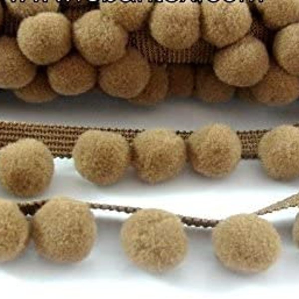 Dark Beige XL Size 2cm (0.8") Pom Pom Bobble Trim Fringe Pompom Trimming - BEST QUALITY!! Choose From 21 Colours #C (sold by the metre)