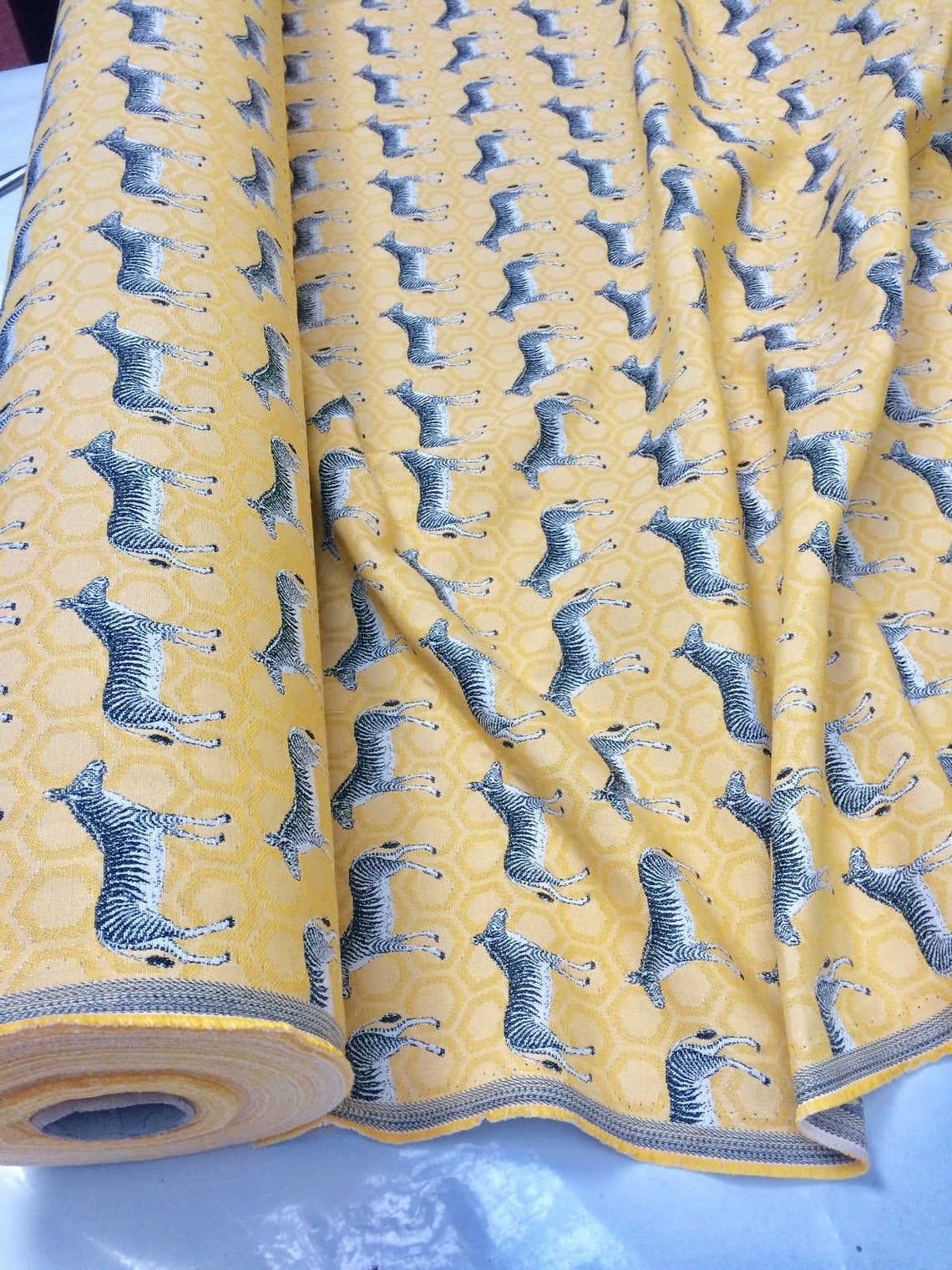 MUSTARD ZEBRA Jacquard Cotton Fabric Upholstery Gobelin Etsy UK