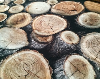 Rideau en souches de bûches de bois Rembourrage en coton Tissu pour impression numérique - Très large 110"/280 cm - Toile imprimée pour souches de bûches de bois