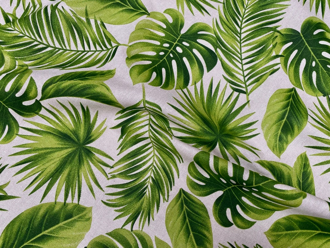 for 140cm Wide Material Decor - Curtain Leaves Green Leaf Look 55 Tropical Canvas Upholstery Palm Etsy Home Linen Fabric