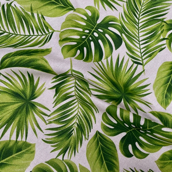 Linen Look Green Palm Leaves Tropical Leaf Fabric Material for Home Decor Curtain Upholstery - 55" (140cm) Wide Canvas